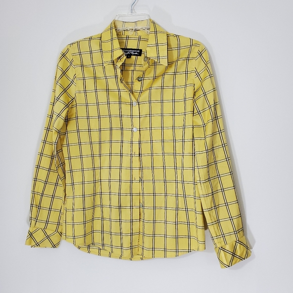 Windridge  Cheryl Nash 100% Silk Yellow Plaid Shirt - Picture 7 of 7